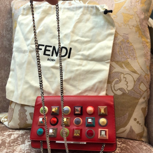 Fendi Red Multicolor Studded Women's Bag - Picture 13 of 14